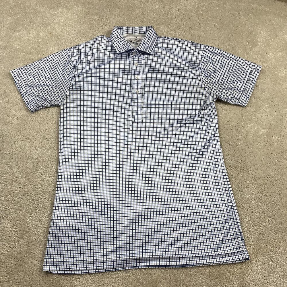 Collars & Co. Polo Shirt Mens M Blue Check Dress Collar Polyester Business